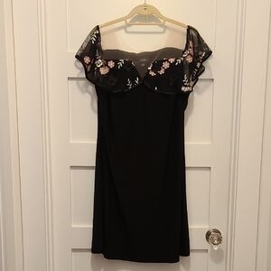 MSK Black Dress with Pink Floral Accents